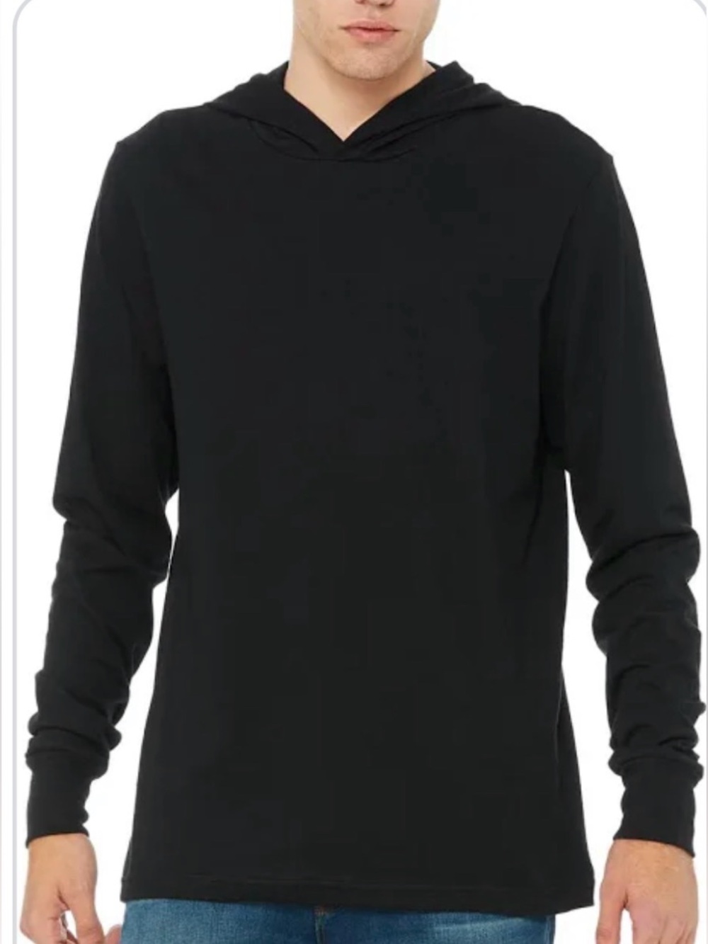 C & H Black Hooded Lightweight Long Sleeve Cotton Tee Shirt Unisex Size XL